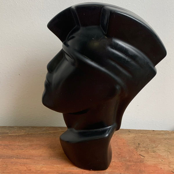 Vintage postmoderne Keramik Skulptur Kopf in schwarz