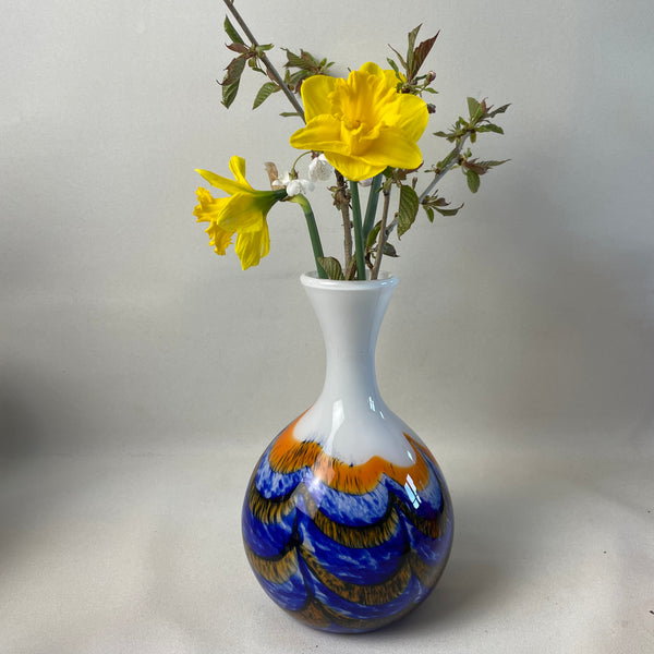 Opaline Florence Vase von Vetreria Barieri in orange blau weiß
