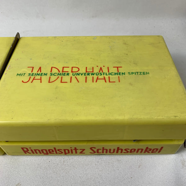 Original alte Ringelspitz Schuhsenkel Verkaufsbox mit Inhalt