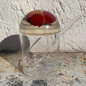 Vintage Marmeladendose aus Acrylglas Erdbeeren