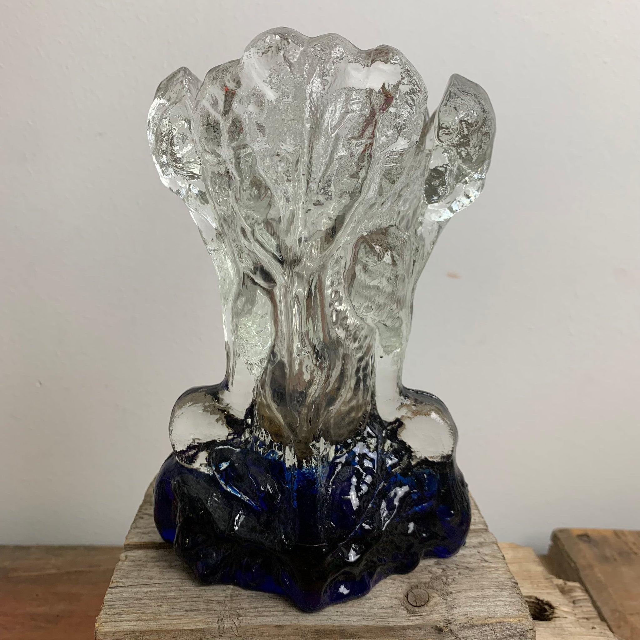 Vintage Eisglas Vase von Pertti Santalahti für Humppila Finnland