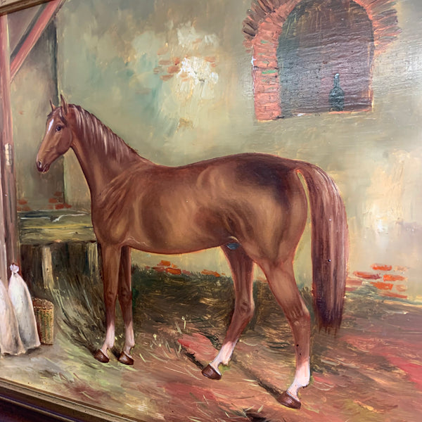 Nostalgisches Ölgemälde Pferd im Stall
