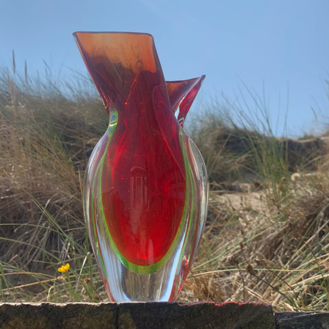 Dreifarbige Flügel Vase von Luigi Nason aus Murano