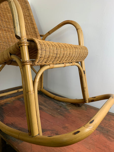 Vintage Schaukelstuhl aus Rattan und Bambus
