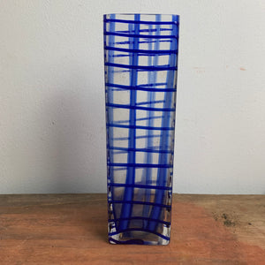 Vintage eckige blaue Glas Vase