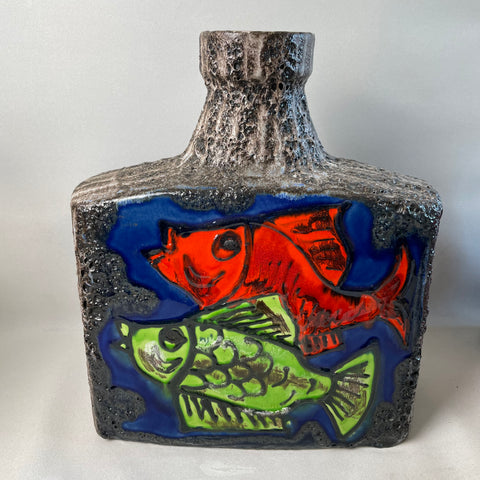 Keramik Vase von Scheurich 281-39 mit Fisch Motiv