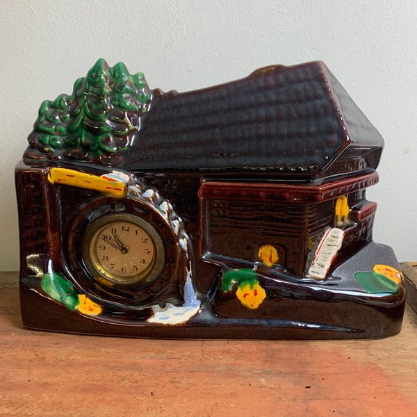 Vintage Keramik Uhr Wassermühle von Scheurich und Greulich