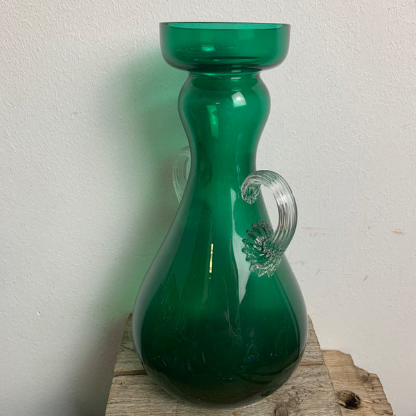 Vintage Murano Amphoren Vase aus grünem Glas