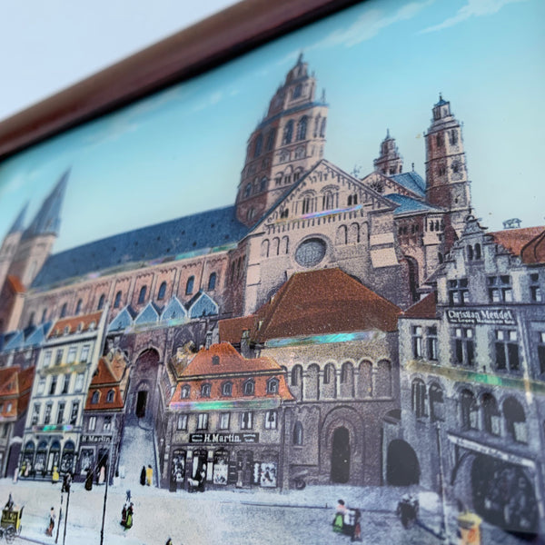 Altes Andenkenbild mit Perlmutt Einlagen Dom von Mainz