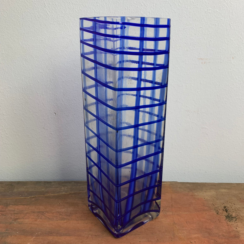 Vintage eckige blaue Glas Vase – Trödelfuchs Vintage Shop