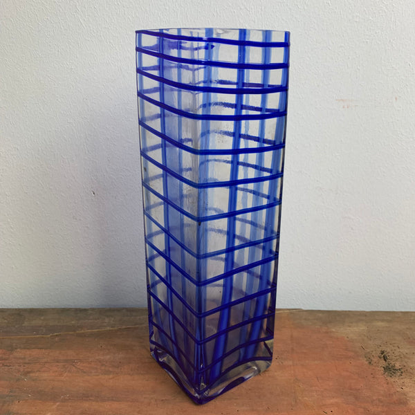 Vintage eckige blaue Glas Vase
