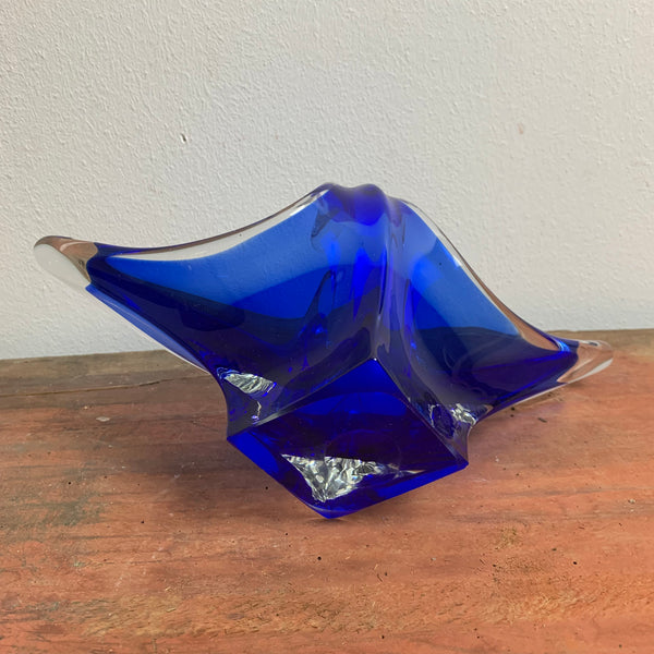 Vintage blaue Kristallglas Schale von Bayel France