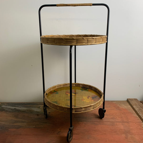 Mid Century Bar Servierwagen aus Rattan in String Design