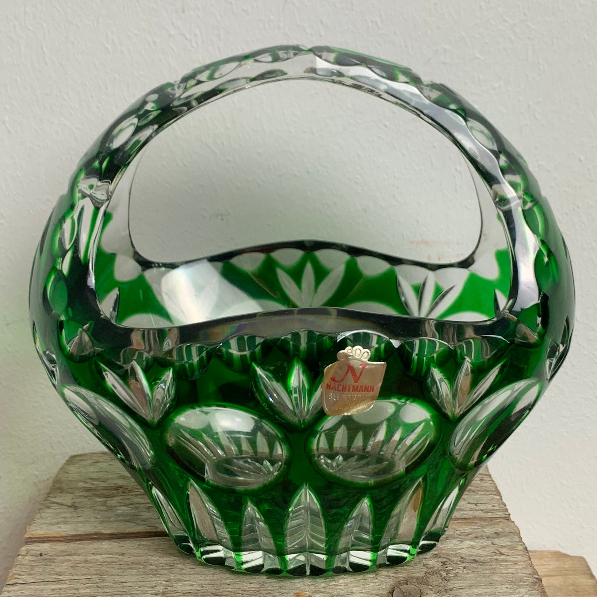 Vintage Bleikristall Korbschale von Nachtmann in Smaragdgrün – Trödelfuchs Vintage Shop