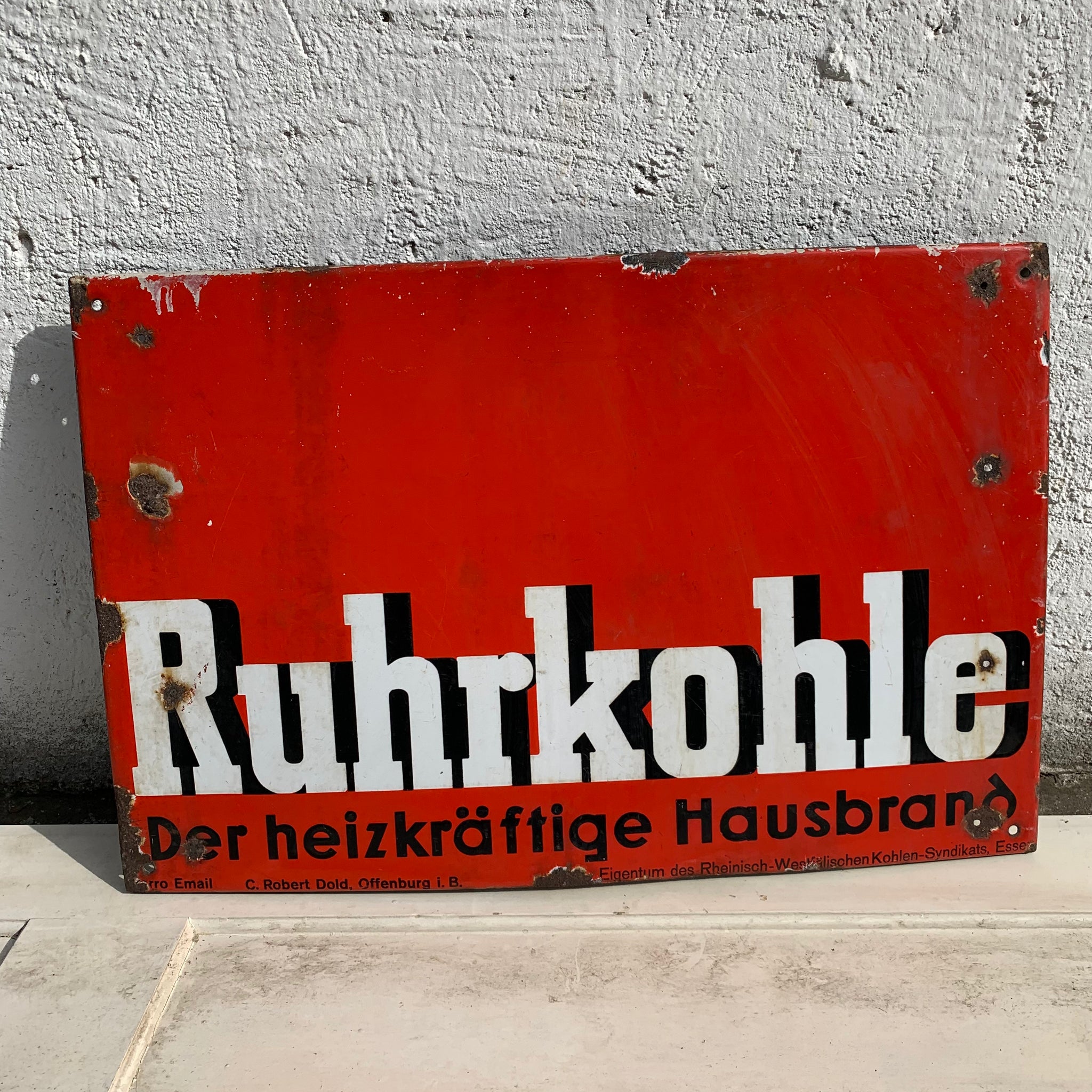 Emaile Emailleschild Löschgerät Feuerwehr Werbung top Vintage