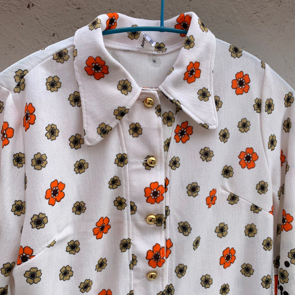 Vintage Bluse mit Trompetenärmeln orange Blumen