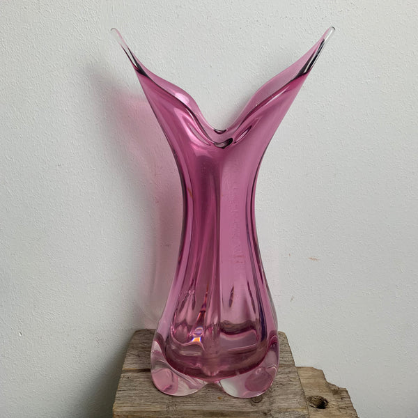 Vintage Glas Vase in rosa aus Murano