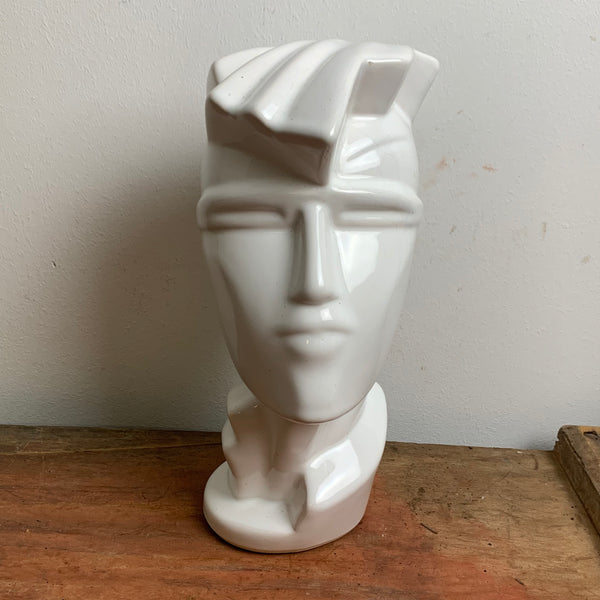 Vintage postmoderne Keramik Skulptur Kopf in weiß