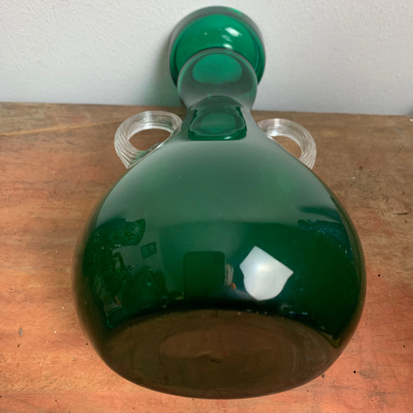 Vintage Murano Amphoren Vase aus grünem Glas