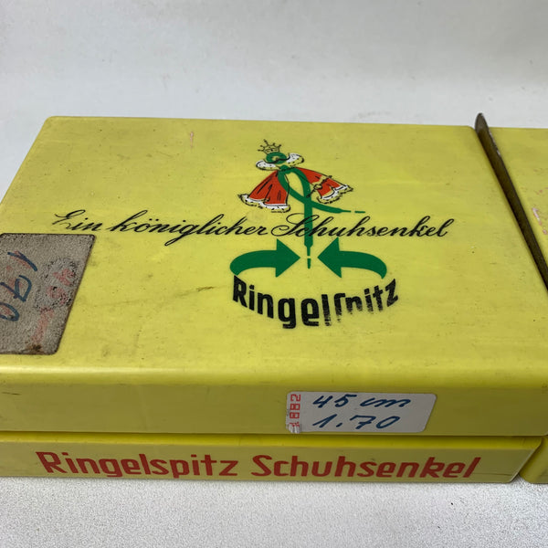 Original alte Ringelspitz Schuhsenkel Verkaufsbox mit Inhalt