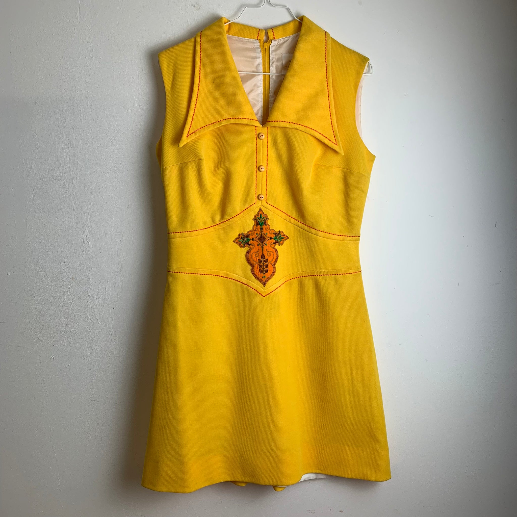 60er / 70er Jahre Mini Kleid in gelb