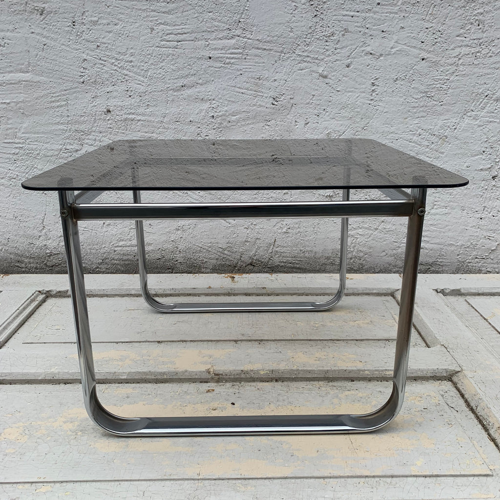 Vintage Tisch Chrom mit Rauchglas – Trödelfuchs Vintage Shop