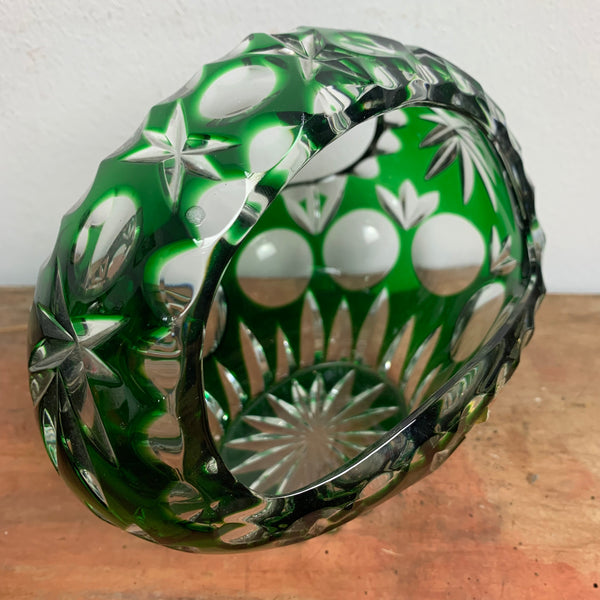 Vintage Bleikristall Korbschale von Nachtmann in Smaragdgrün