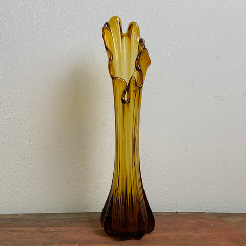 Vintage bernsteinfarbene Glasvase