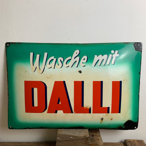Vintage Emaillie Schild Wasche mit Dalli