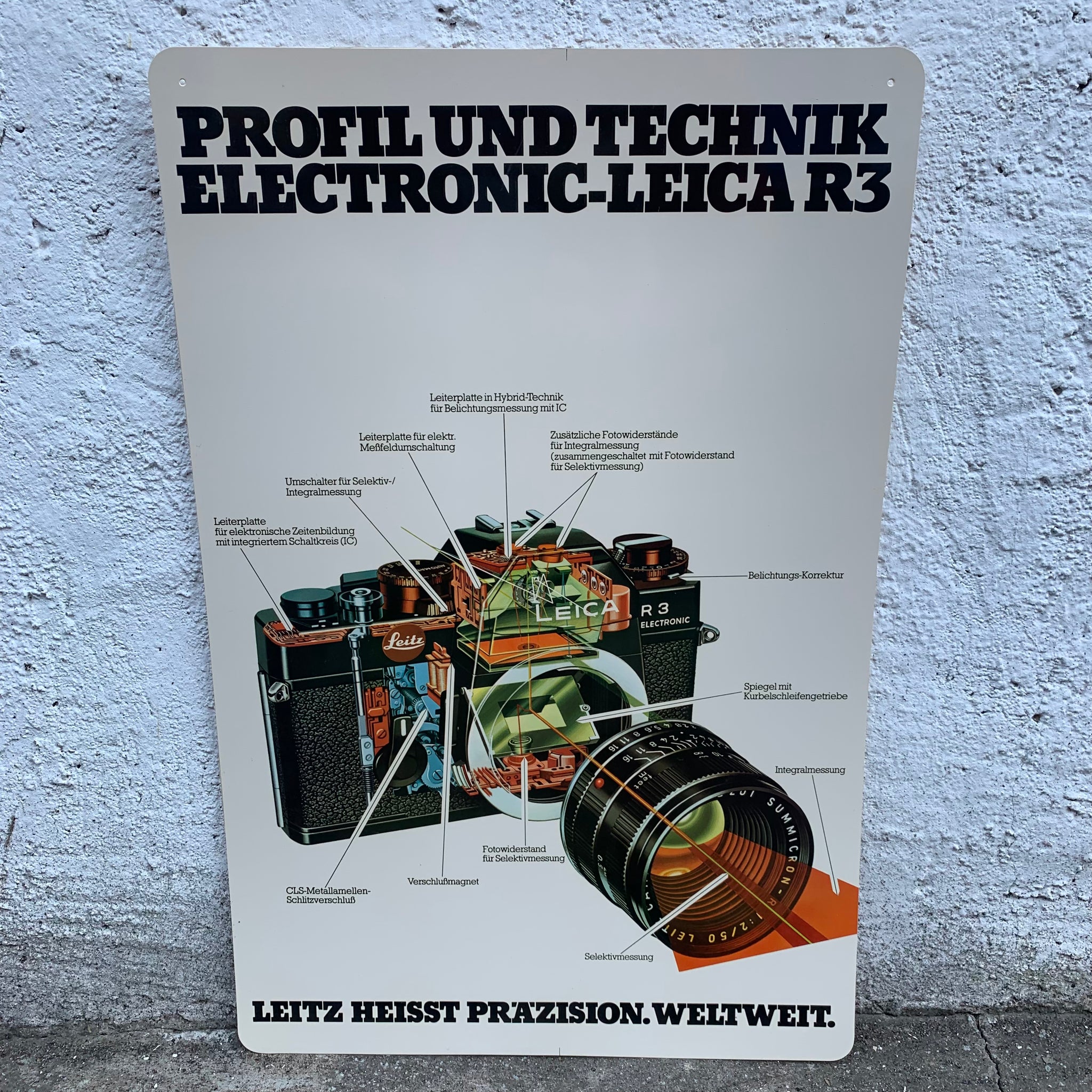 Werbeschild Profil und Technik Electronic Leica R3