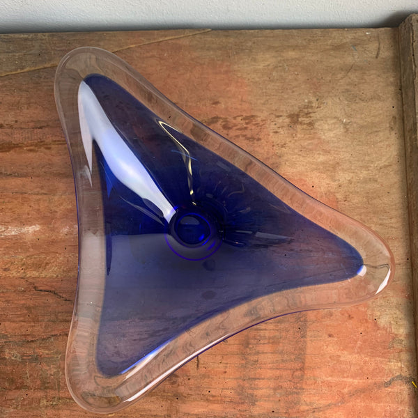 Vintage blaue Kristallglas Schale von Bayel France