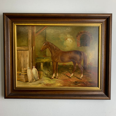 Nostalgisches Ölgemälde Pferd im Stall