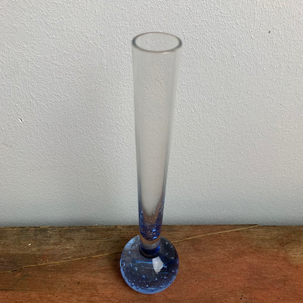 Vintage Orchideen Bubble Glas Vase blau