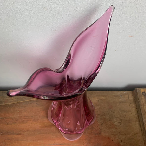 Vintage Glas Vase in rosa aus Murano