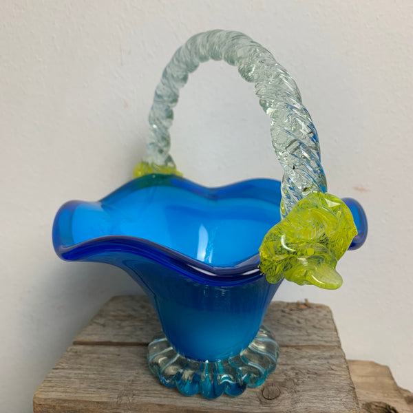 Vintage Kunstglas Korb blau
