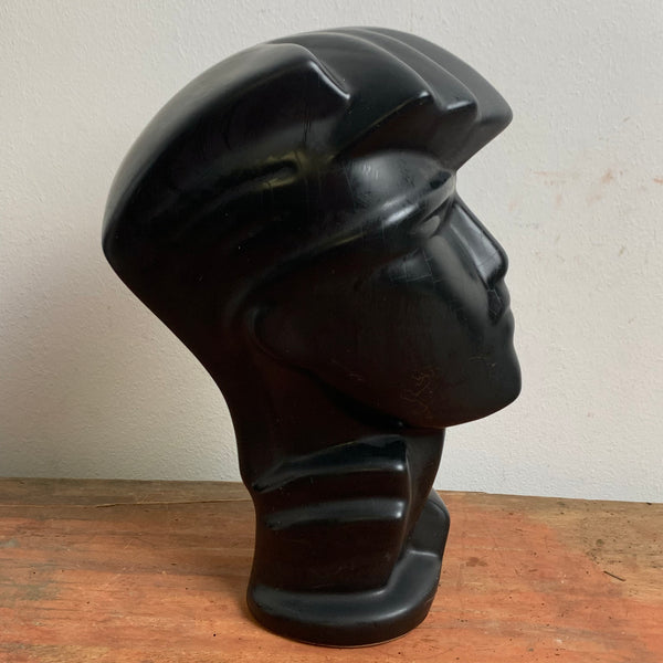 Vintage postmoderne Keramik Skulptur Kopf in schwarz
