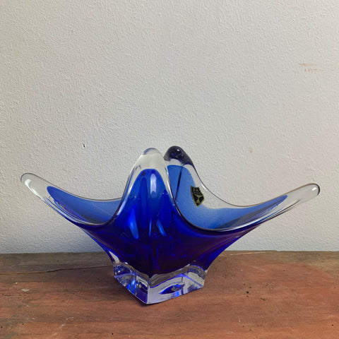 Vintage blaue Kristallglas Schale von Bayel France