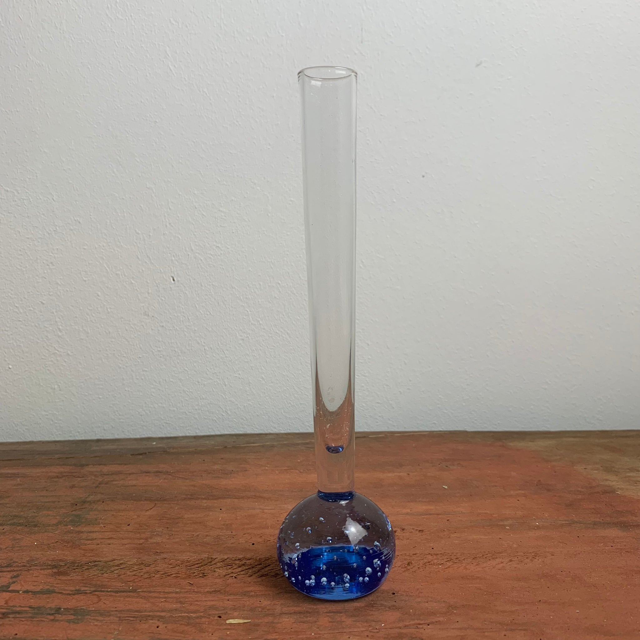 Vintage Orchideen Bubble Glas Vase blau